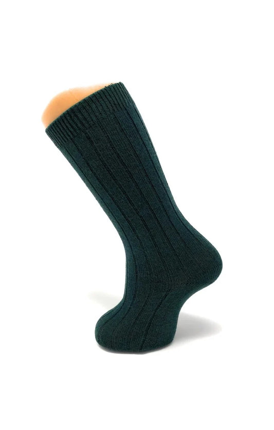 CARLOMAGNO Bottle Green Ribbed Cotton Knee Length Socks