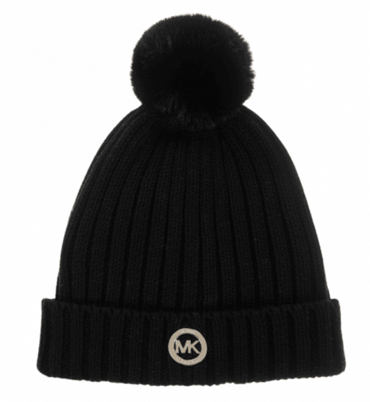 MICHAEL KORS Girls Black Pom Pom Beanie