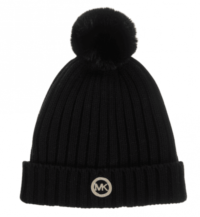 MICHAEL KORS Girls Black Pom Pom Beanie