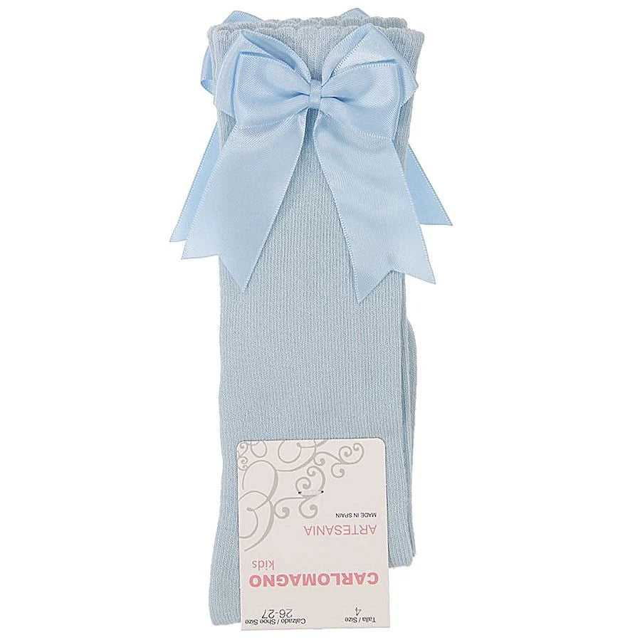 CARLOMAGNO Girls UKG2 Sky Blue Ribbon Bow Socks