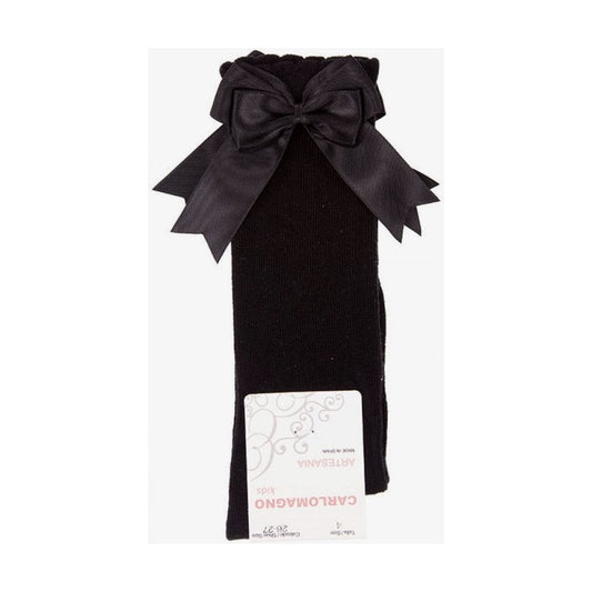 CARLOMAGNO Girls UKG2 Black Ribbon Bow Socks