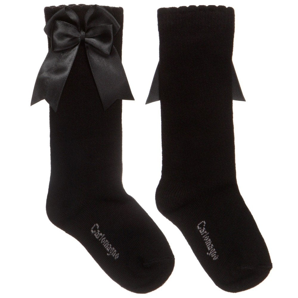 CARLOMAGNO Girls UKG2 Black Ribbon Bow Socks