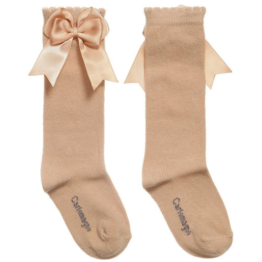 CARLOMAGNO Girls UKG2 Camel Ribbon Bow Socks