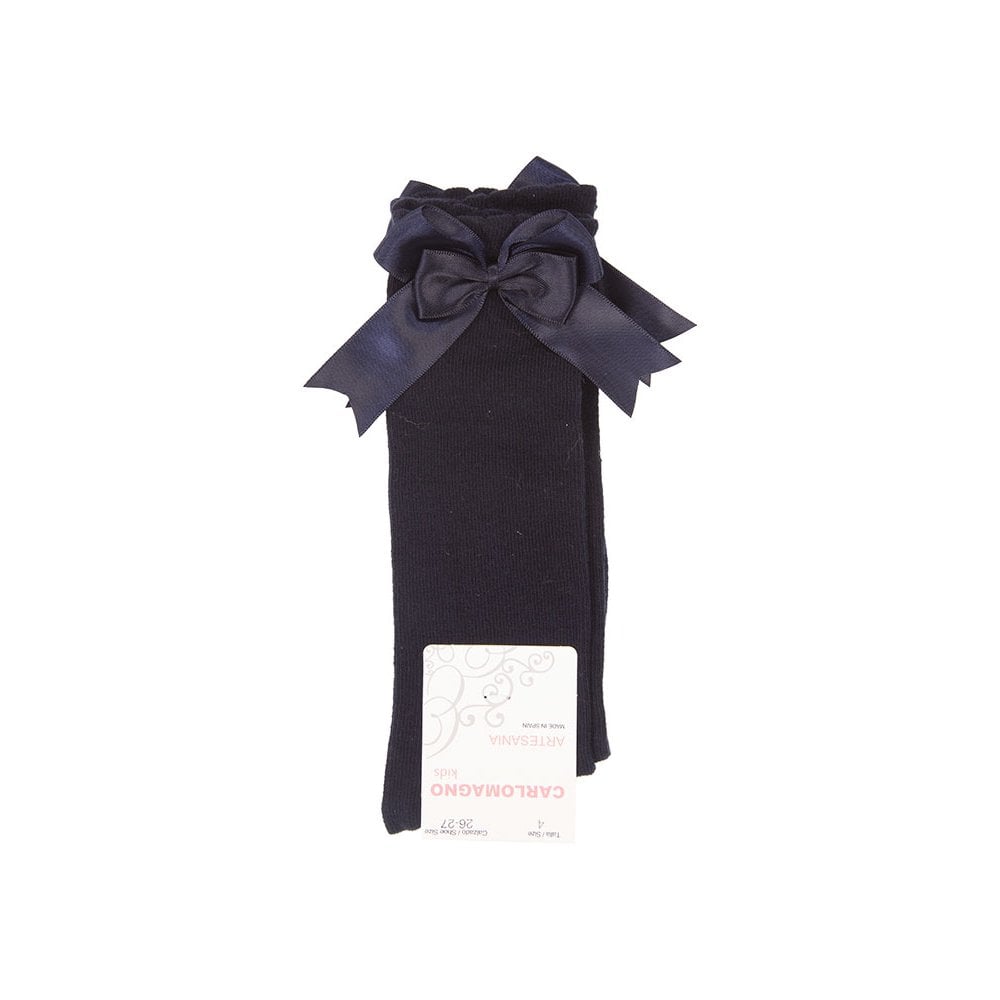CARLOMAGNO Girls UKG2 Navy Ribbon Bow Socks