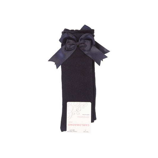 CARLOMAGNO Girls UKG2 Navy Ribbon Bow Socks
