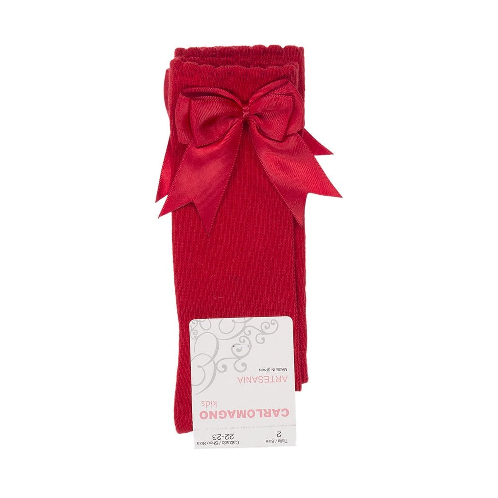 CARLOMAGNO Girls UKG2 Red Ribbon Bow Socks